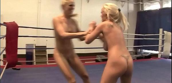  Sexy blondes with big tits enjoy wrestling